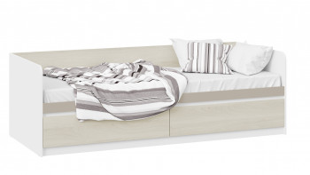 Кровать «Сканди» с 2 ящиками Дуб Гарден/Белый/Глиняный серый в Дупленской - duplenskaya.mebel54.com | фото