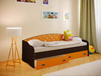 Кровать Софа-7 с мягкой спинкой (800х1900) Венге/Оранжевый в Дупленской - duplenskaya.mebel54.com | фото